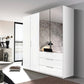 Rauch Crystal 4 Door Colour Glass & Mirror Wardrobe with Drawers in White - Styled in a Bedroom