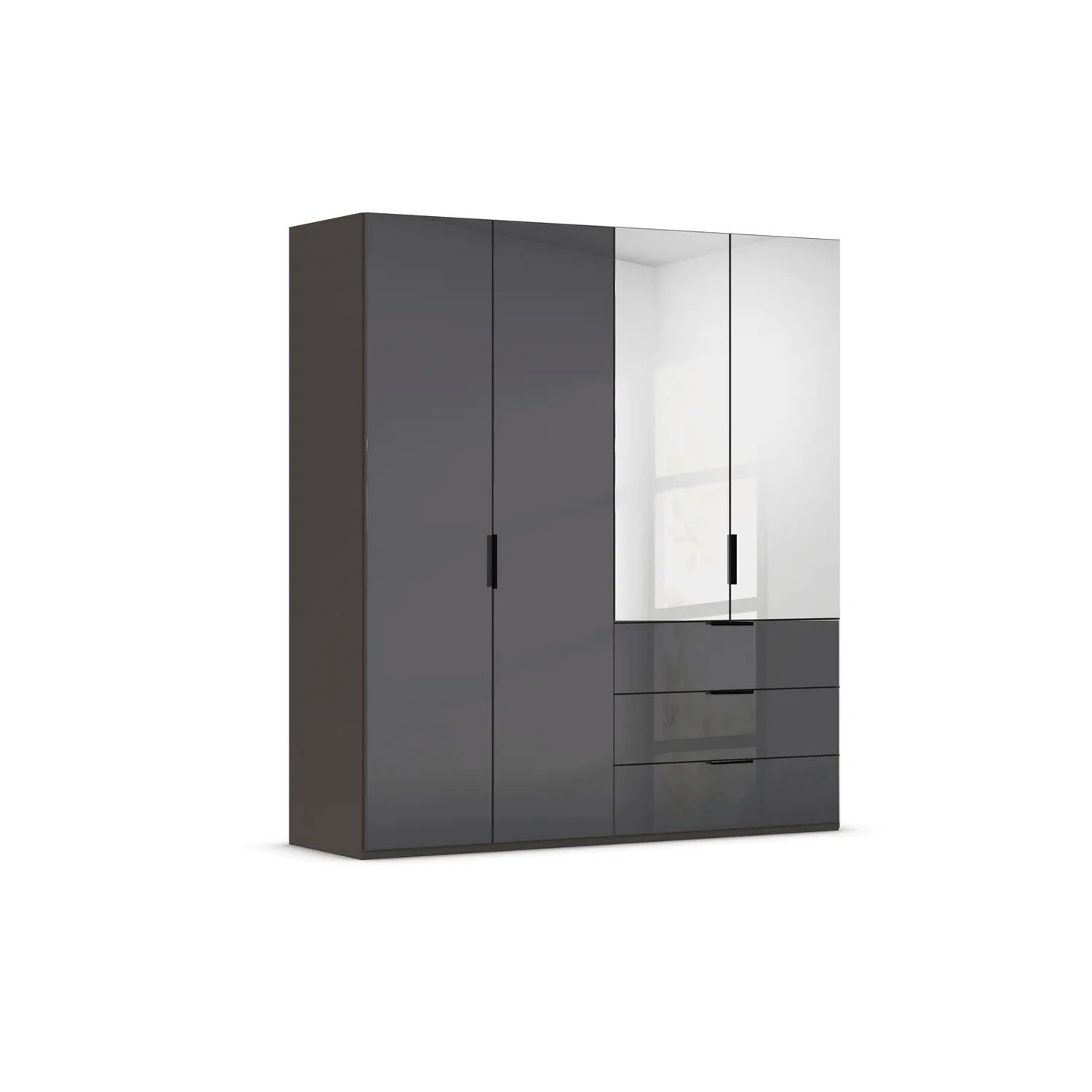 Rauch Crystal 4 Door Colour Glass & Mirror Wardrobe with Drawers in Graphite