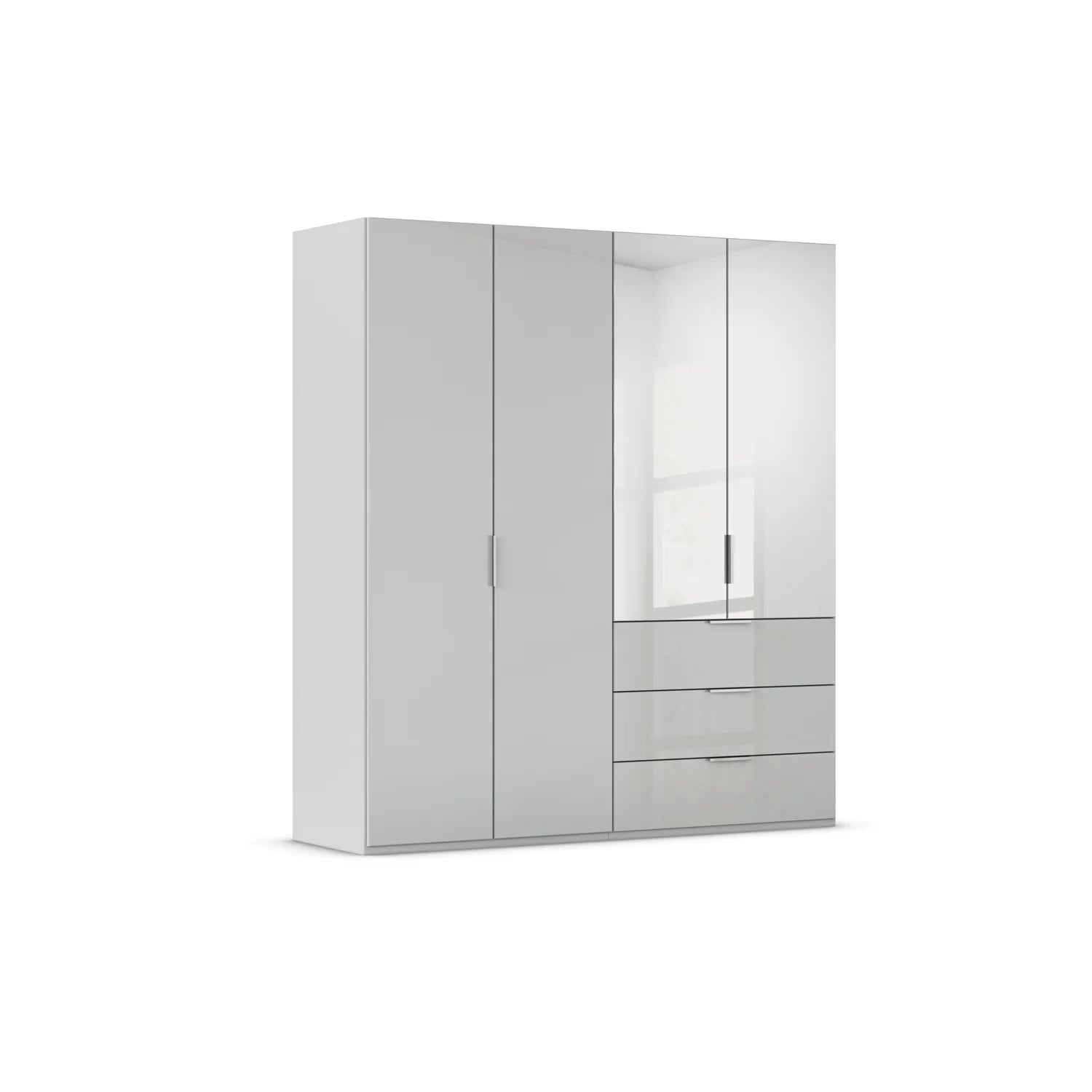 Rauch Crystal 4 Door Colour Glass & Mirror Wardrobe with Drawers in Silk Grey