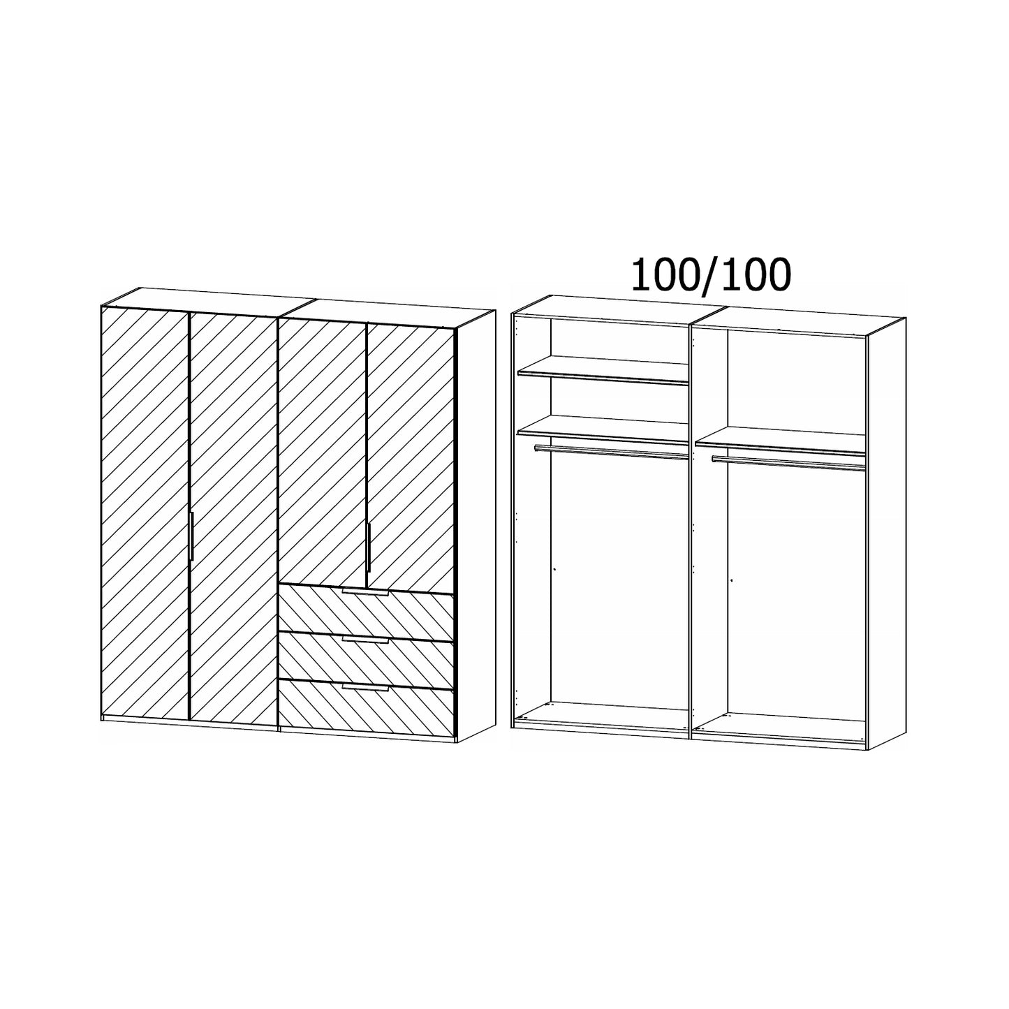 Rauch Crystal 4 Door Colour Glass Wardrobe with Drawers -  Interior view