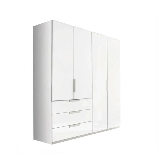 Rauch Crystal 4 Door Colour Glass Wardrobe with Drawers in White
