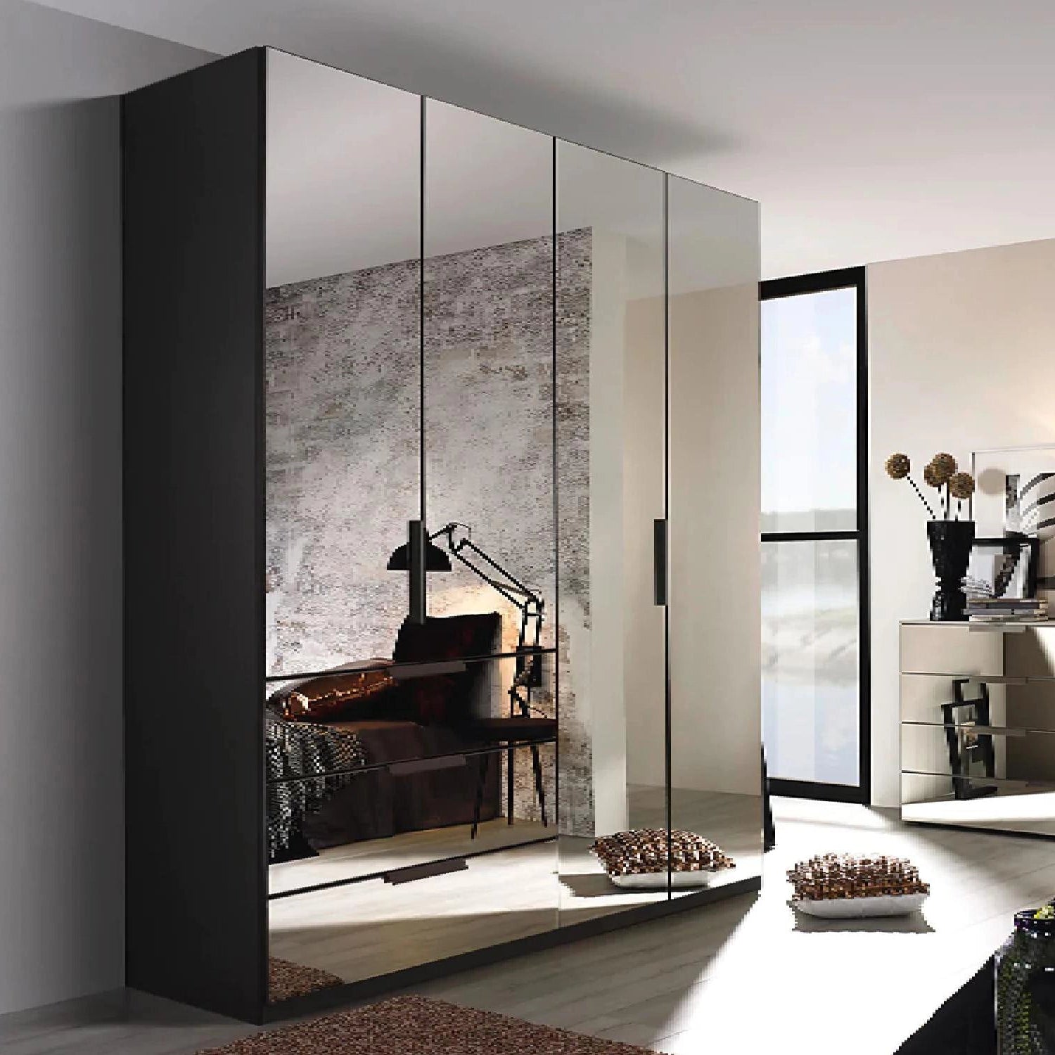 Rauch Miramar Crystal 4 Door Full Mirror Wardrobe with 3 Large Drawers