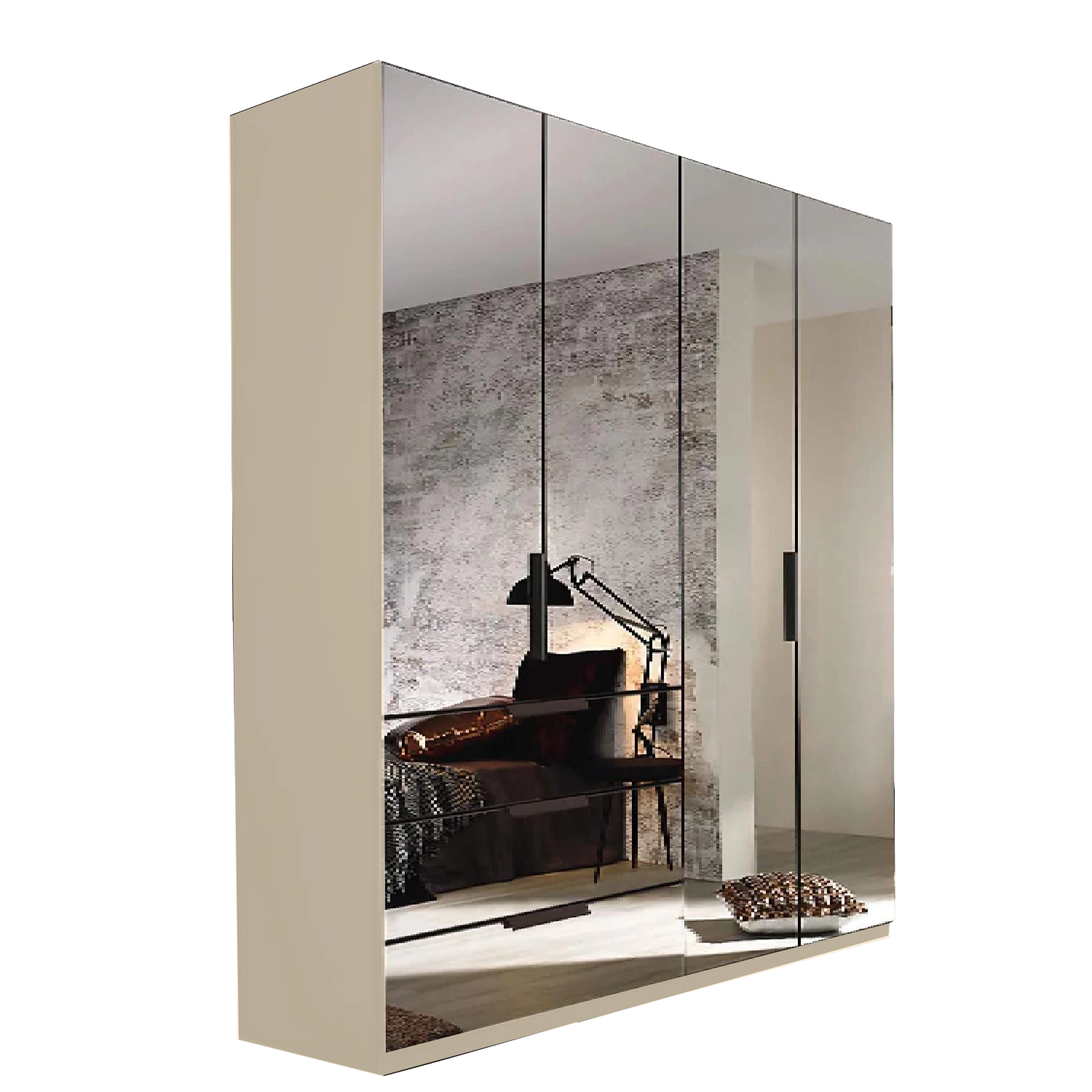 Rauch Miramar 4 Door Full Mirror Wardrobe with Drawers in Champagne - Home Of Wardrobes