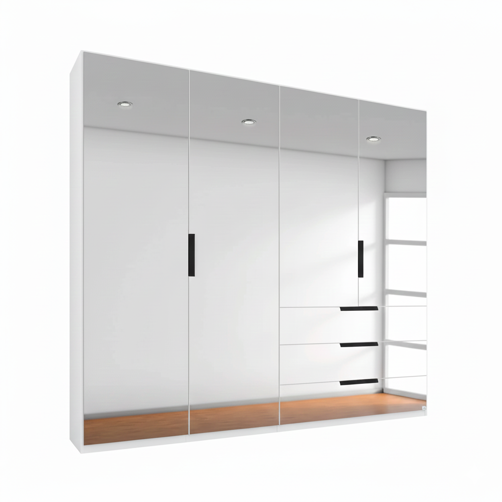 Rauch Miramar 4 Door Full Mirror Wardrobe with Drawers in White