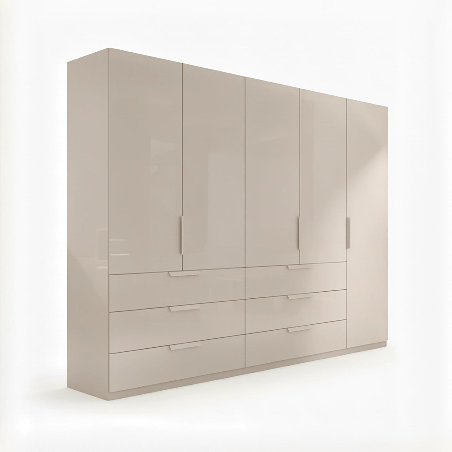 Crystal 5 Door Colour Glass Wardrobe with Drawer in champagne
