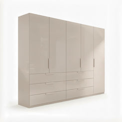 Crystal 5 Door Colour Glass Wardrobe with Drawer in champagne