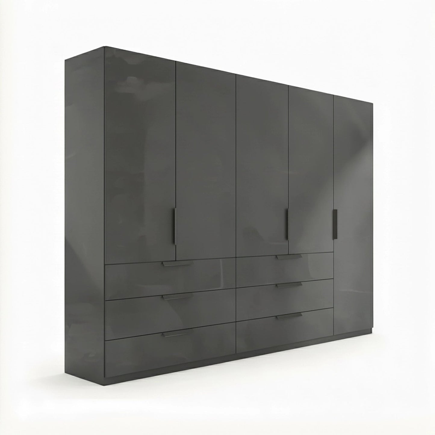 Crystal 5 Door Colour Glass Wardrobe with Drawer in graphite