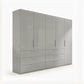 Crystal 5 Door Colour Glass Wardrobe with Drawer in silk grey