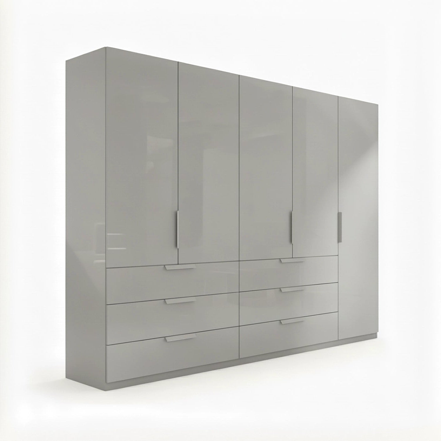 Crystal 5 Door Colour Glass Wardrobe with Drawer in silk grey