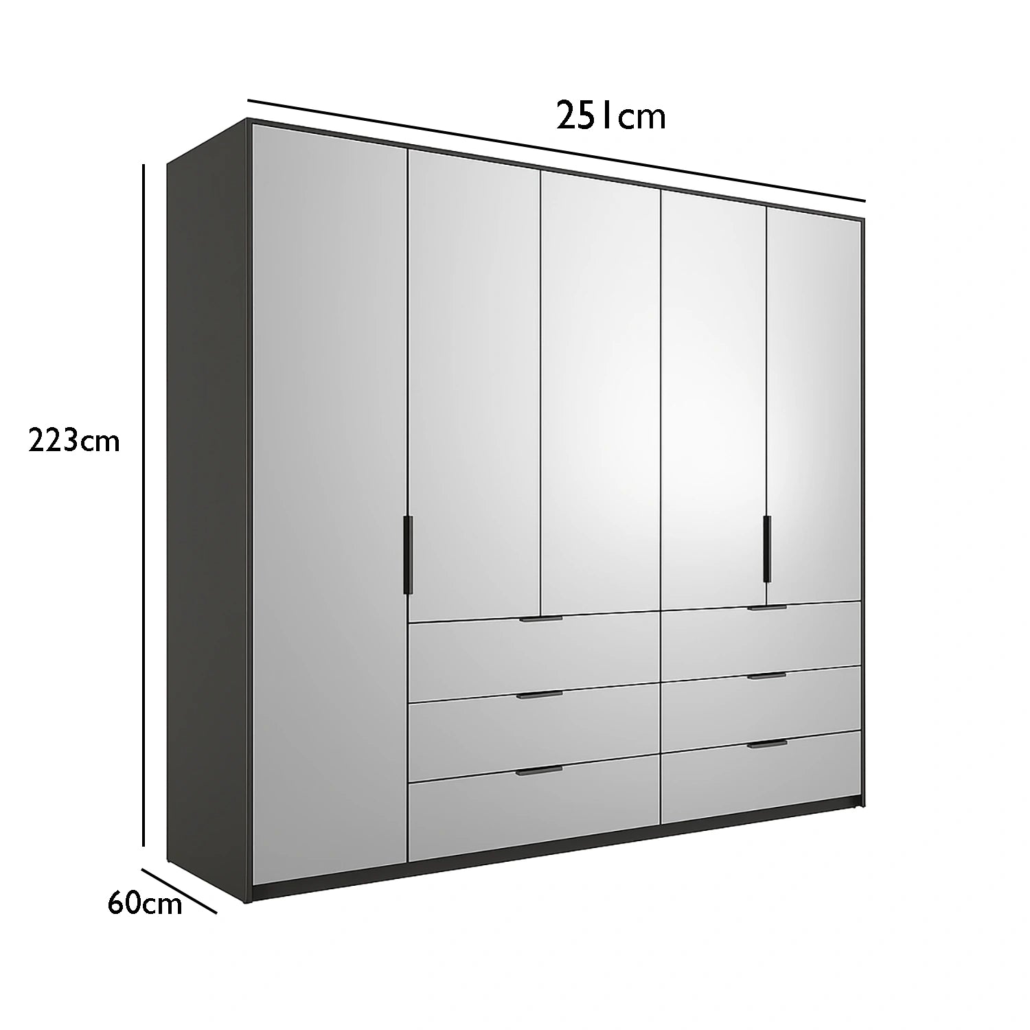 Rauch Miramar 5 Door Wardrobe with Drawer - Dimensions