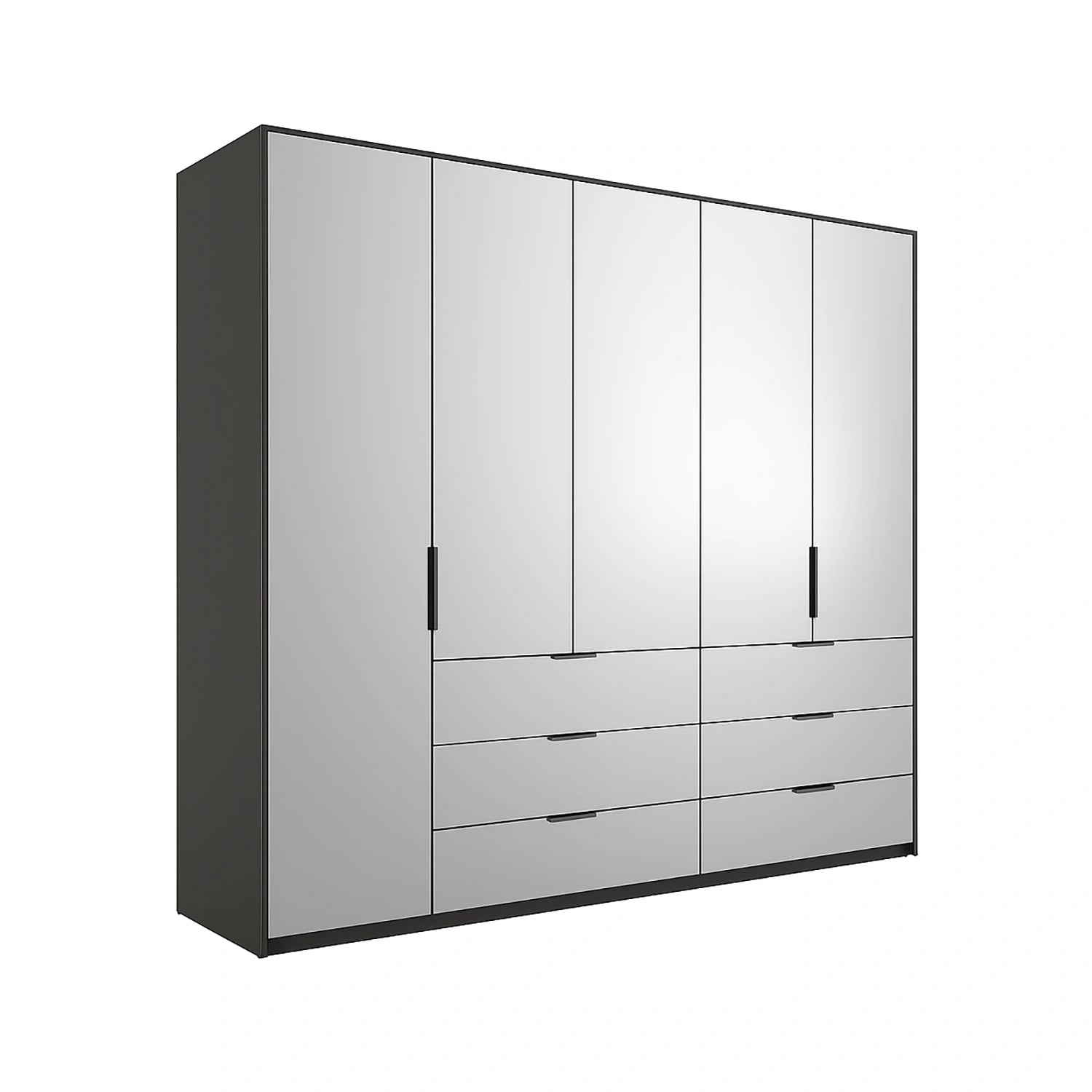 Rauch Miramar Graphite 5 Door Full Mirror Wardrobe with Drawer - Home Of Wardrobes