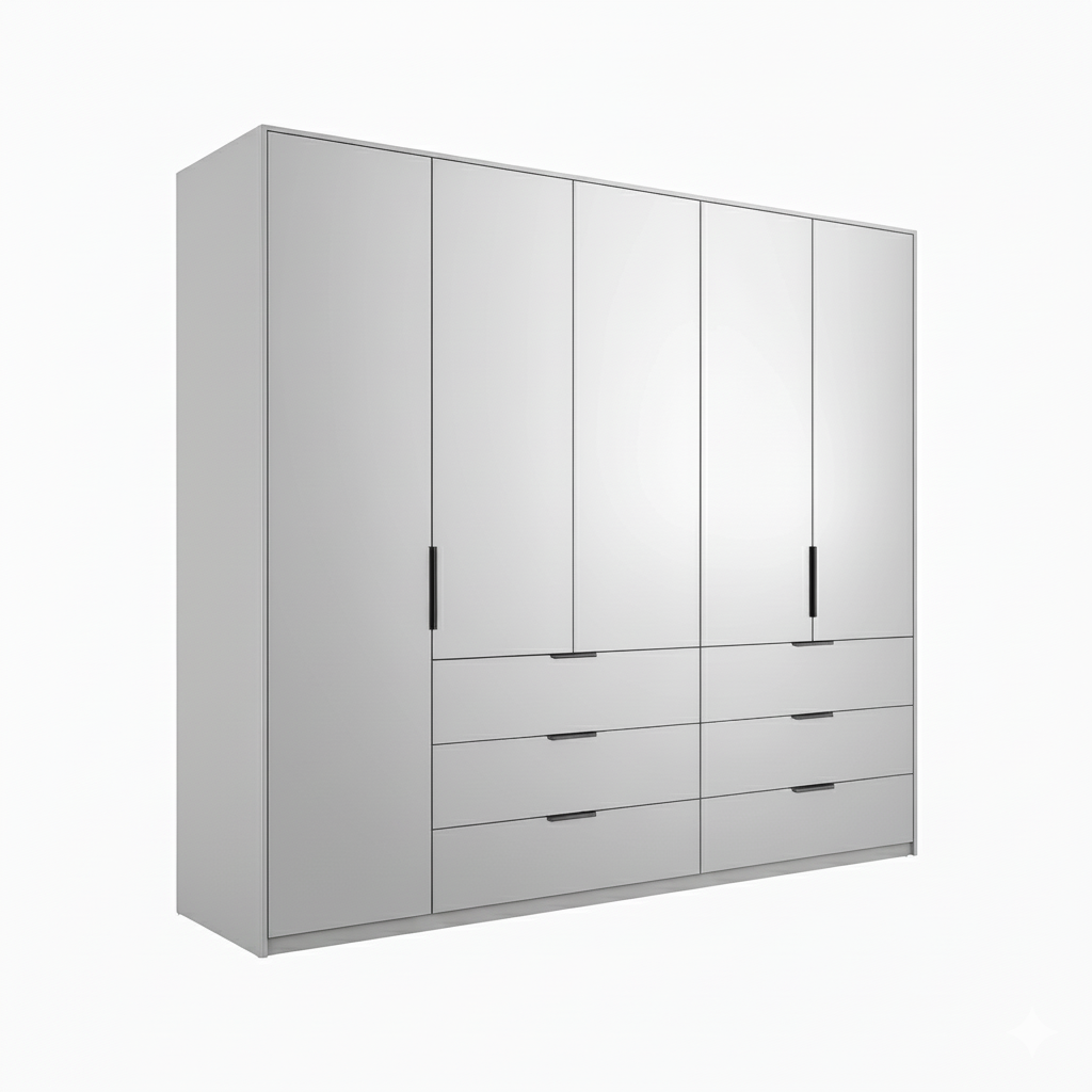 Rauch Miramar 5 Door Full Mirror Wardrobe with Drawer in Silk Grey