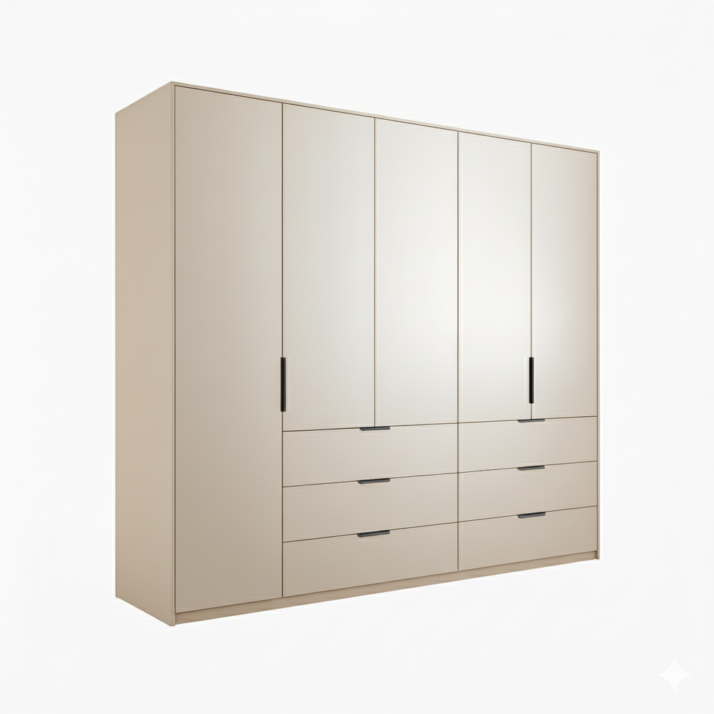 Rauch Miramar 5 Door Full Mirror Wardrobe with Drawers in Champagne