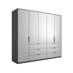 Crystal 5 Door Full Mirror Wardrobe with Drawer - W251cm