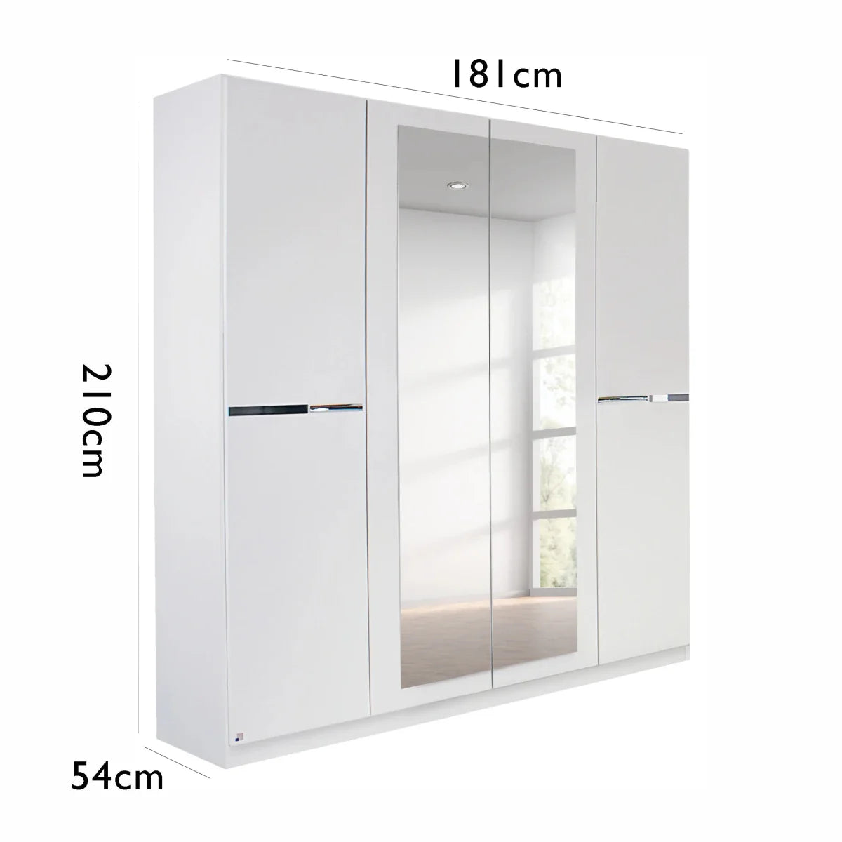 White wardrobe with dimensions labeled on a white background