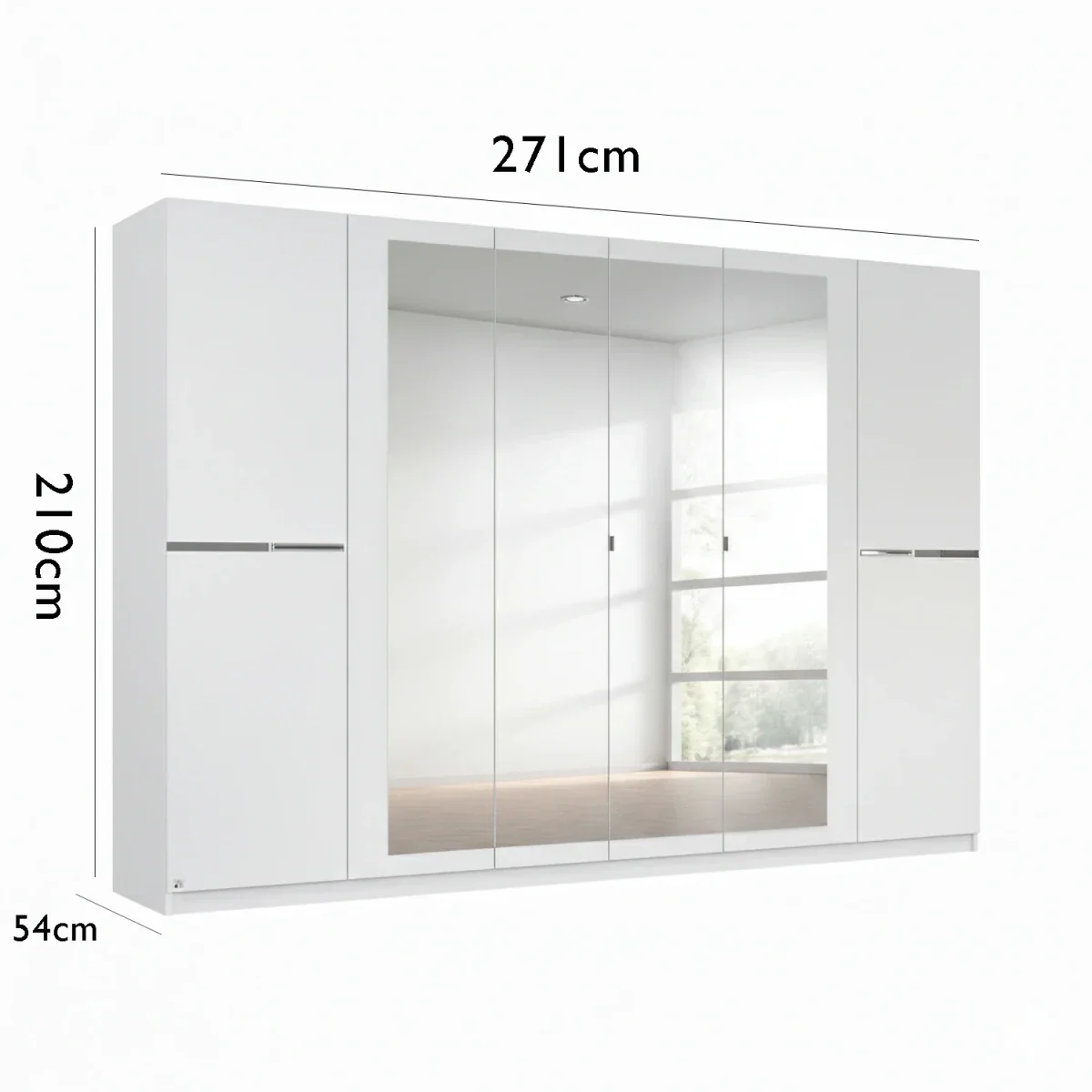 Dalton Alpine White 6 Door Hinged Wardrobe  with dimensions displayed on a white background