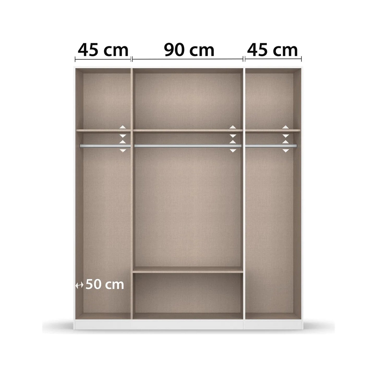 Wardrobe with dimensions labeled on a white background