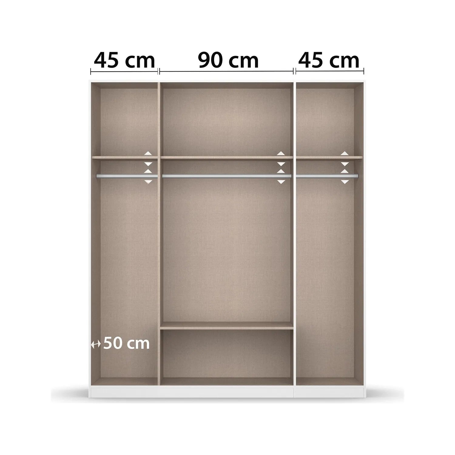 Wardrobe with dimensions labeled on a white background
