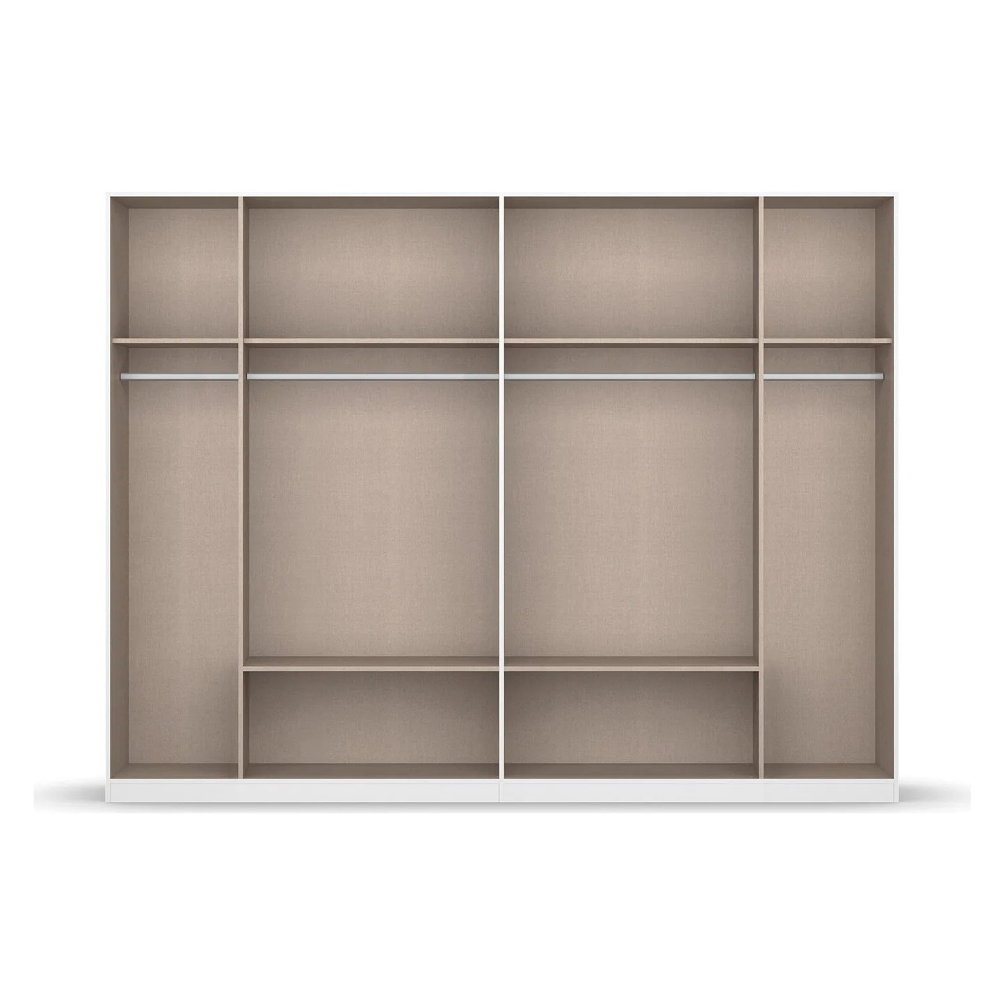 Internal Details of Rauch Davo Metallic Grey 6 door wardrobe with four mirrored doors and six Oak drawers 