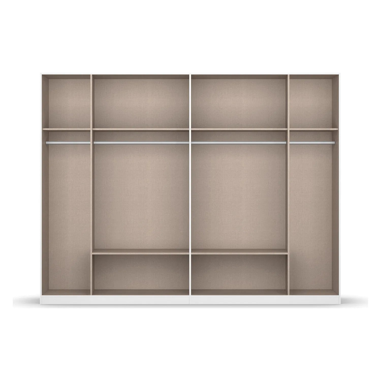 Internal Details of Rauch Davo Metallic Grey 6 door wardrobe with four mirrored doors and six Oak drawers 