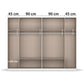 Internal Details of Rauch Davo Metallic Grey 6 door wardrobe with four mirrored doors and six Oak drawers  with dimensions labeled on a white background
