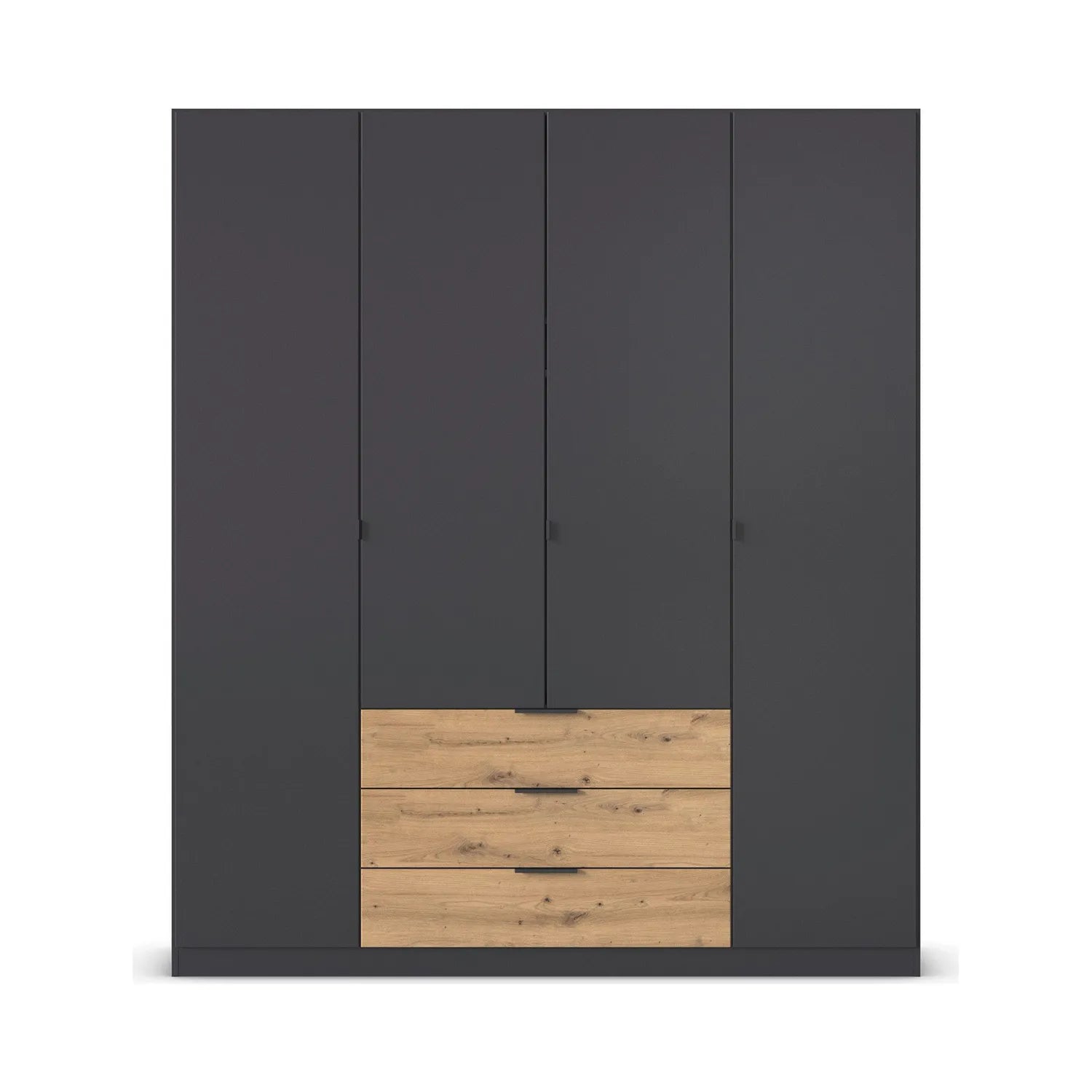 Rauch Davo 4 Door Metallic Grey wardrobe with drawers, adjustable shelving and hanging rails