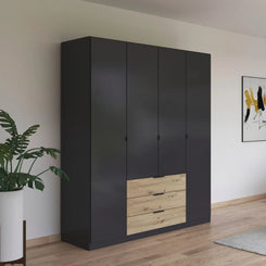 Shop the Rauch Davo 4 door wardrobe with drawers and mirror. Made in Germany with adjustable storage and free delivery.