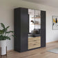 Rauch Davo 4 door wardrobe in metallic Grey with mirror doors and Artisan Oak drawers