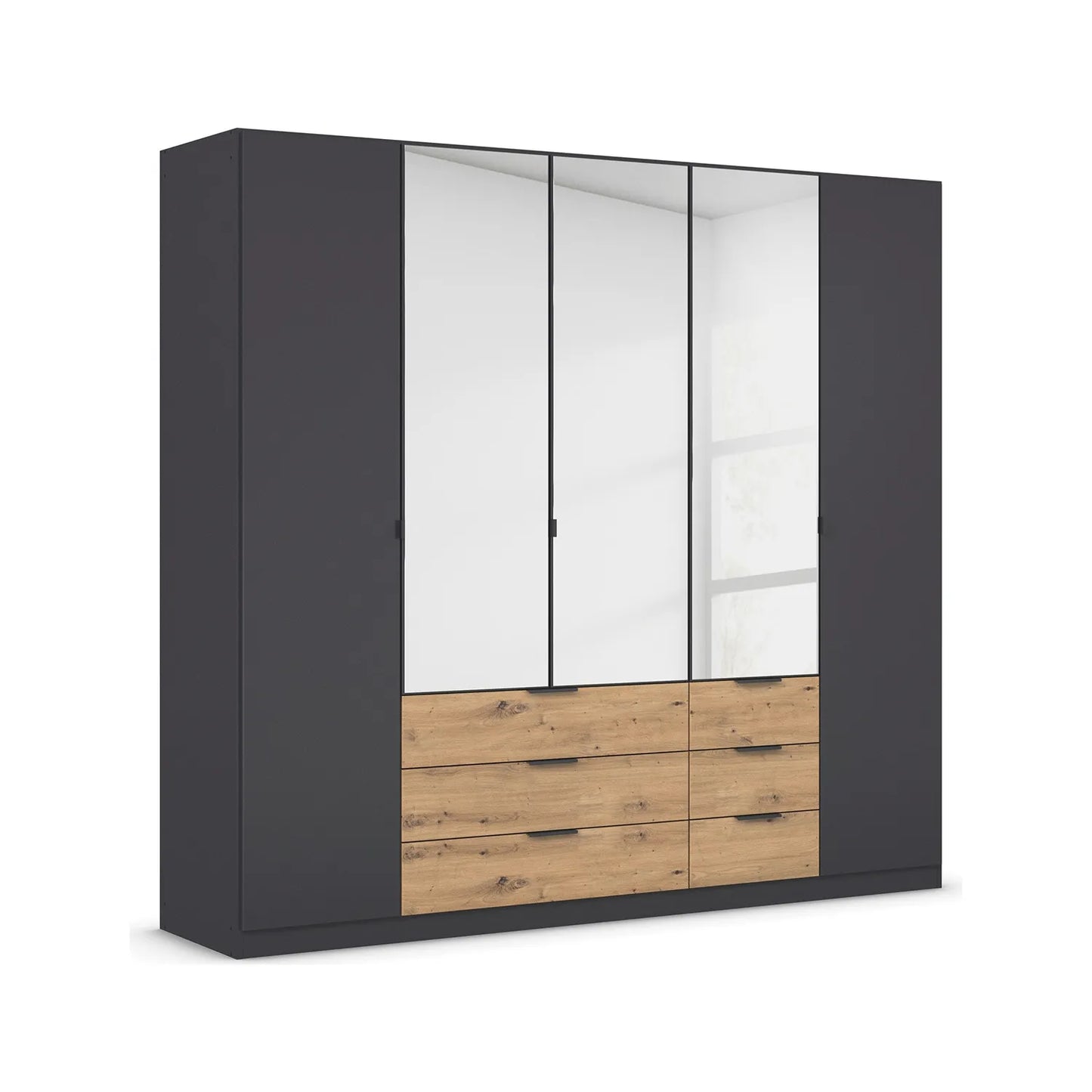 Rauch Davo 5 Door Wardrobe with Drawers and Mirror – 226cm