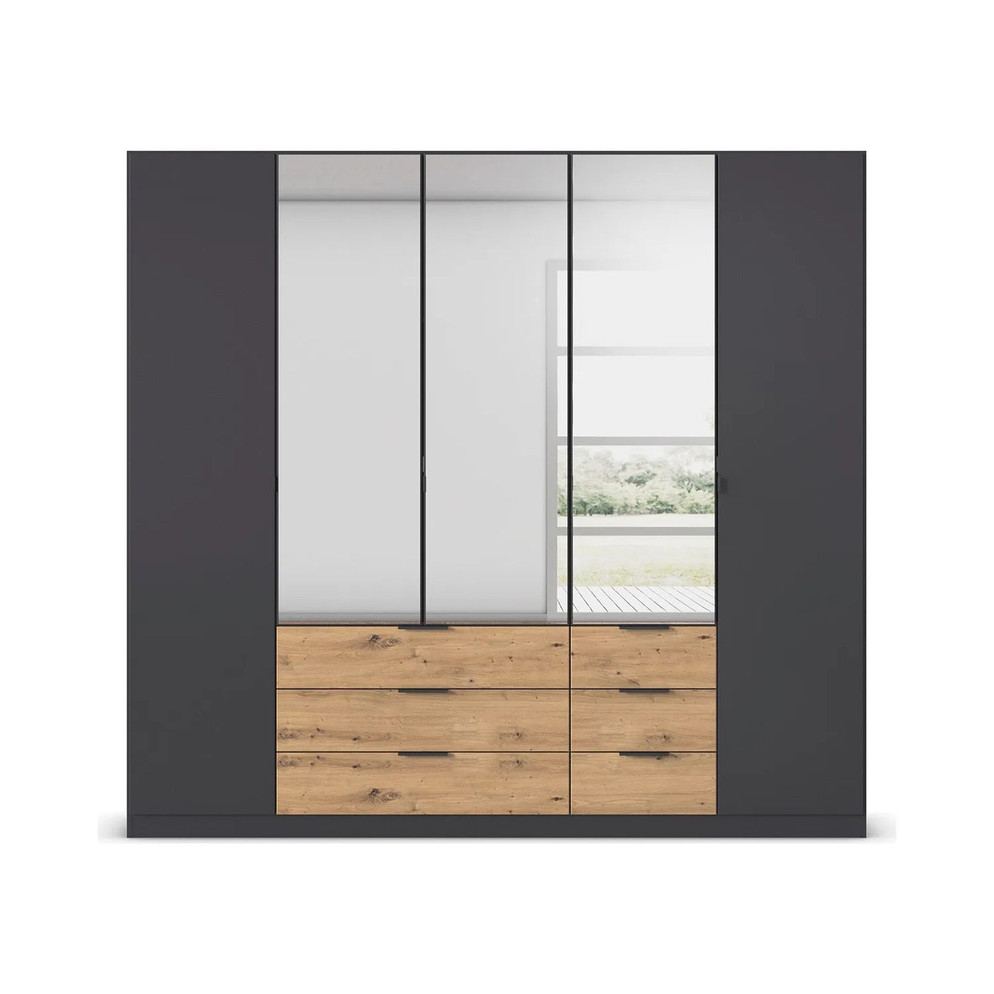 Rauch Davo 5 Door Wardrobe with Drawers and Mirror – 226cm