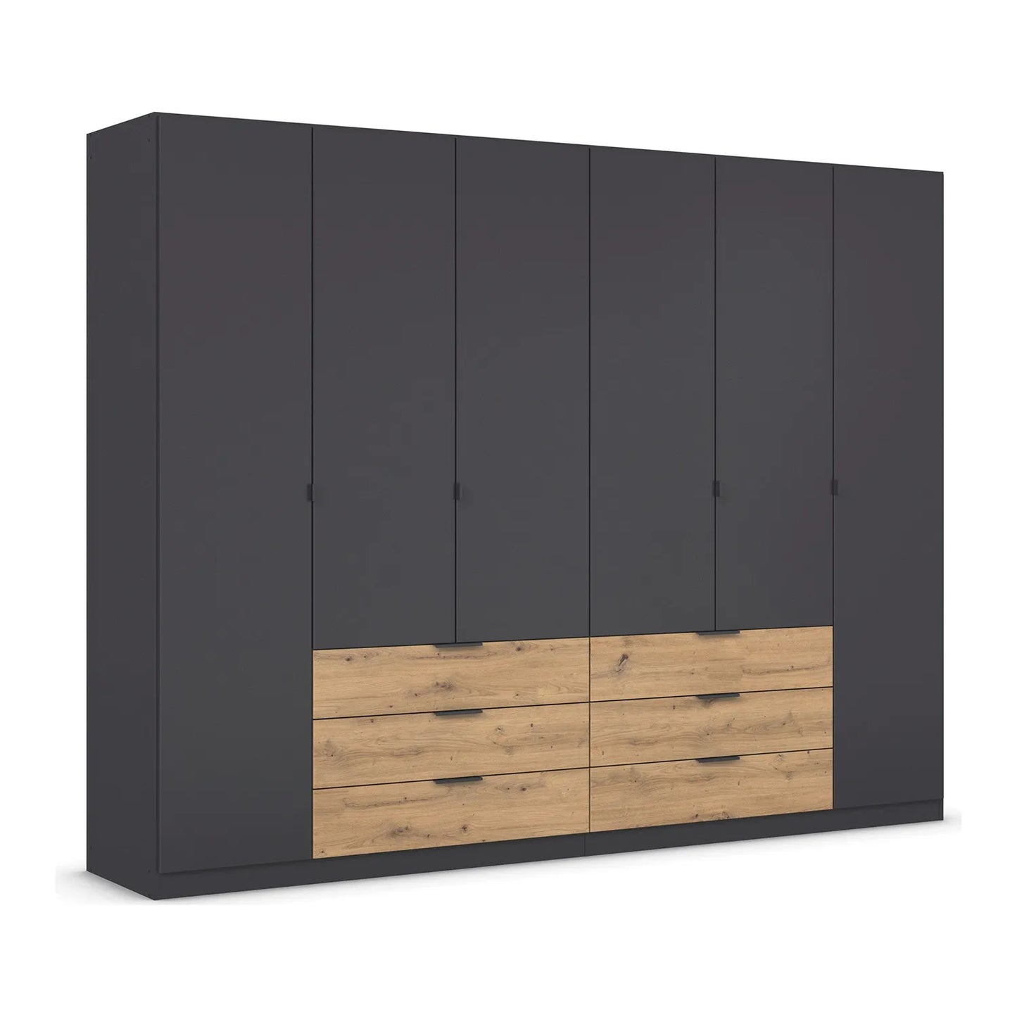 Rauch Davo Black wardrobe with wooden drawers on a white background