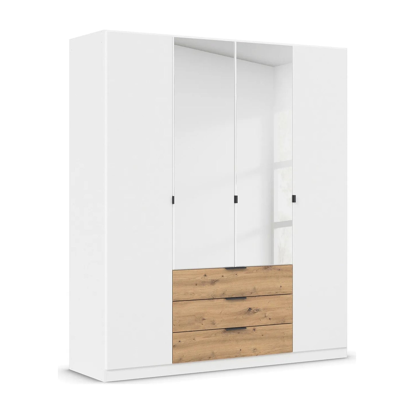 Rauch White wardrobe with mirrored doors and three Artisan Oak storage drawers
