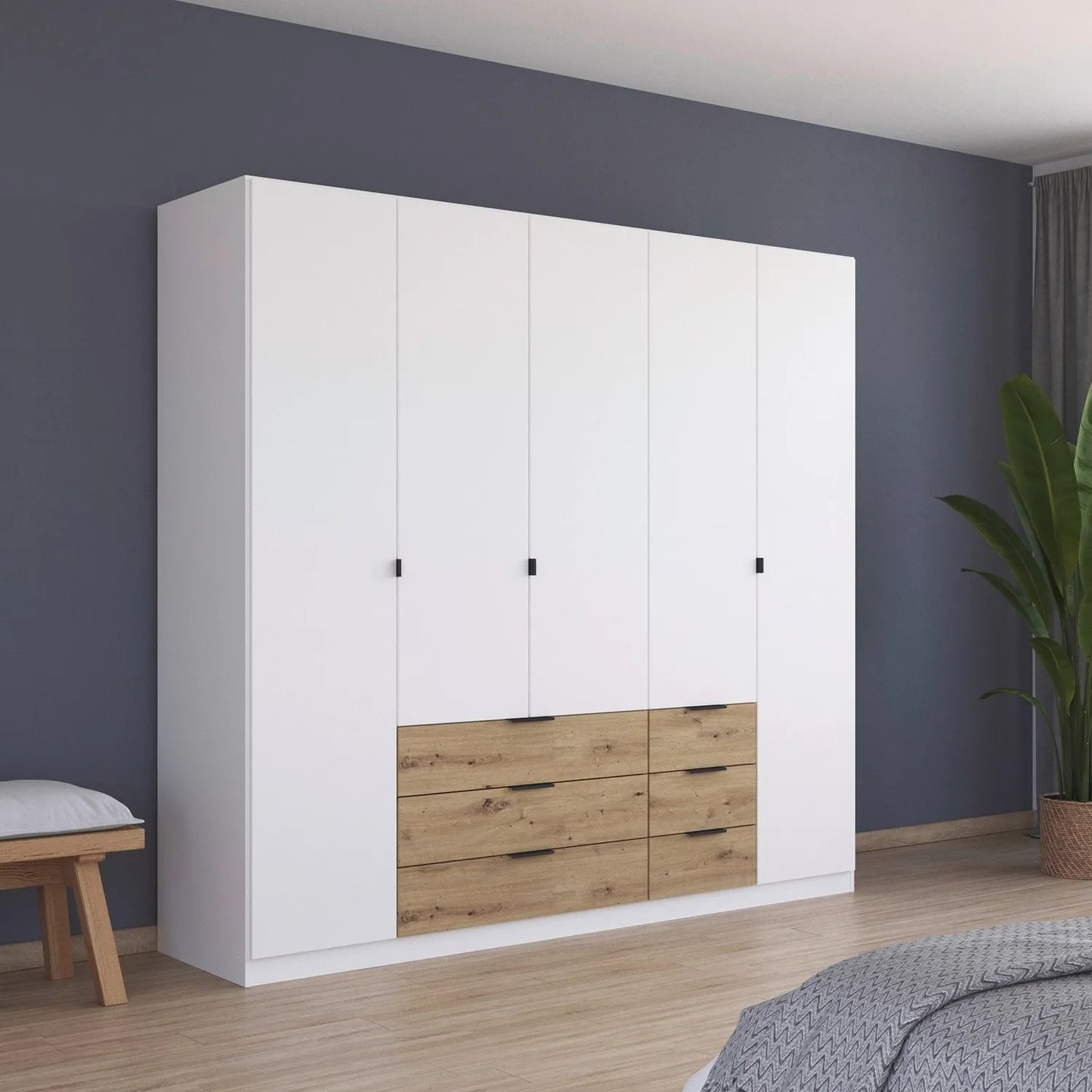 Rauch Davo 5 Door Wardrobe with Drawers and Mirror – 226cm