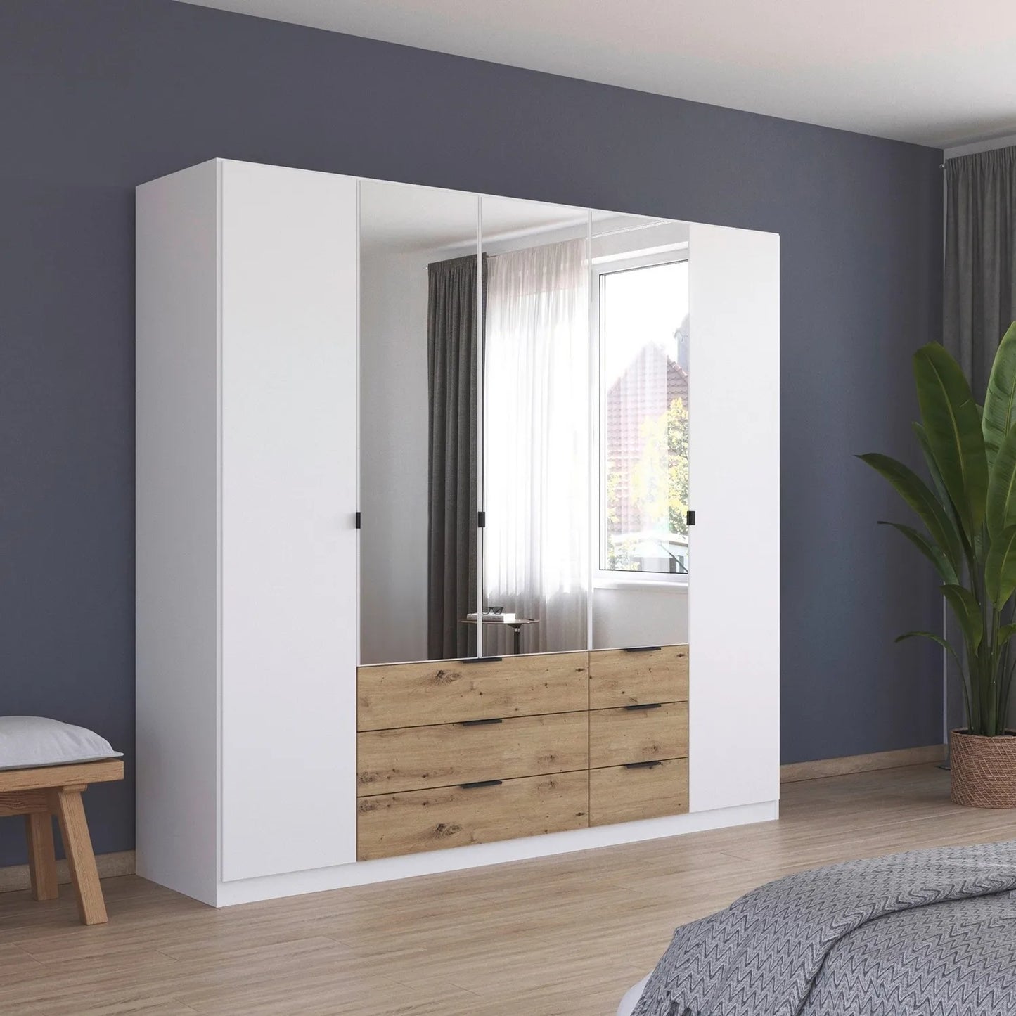 Rauch Davo 5 Door Wardrobe with Drawers and Mirror – 226cm