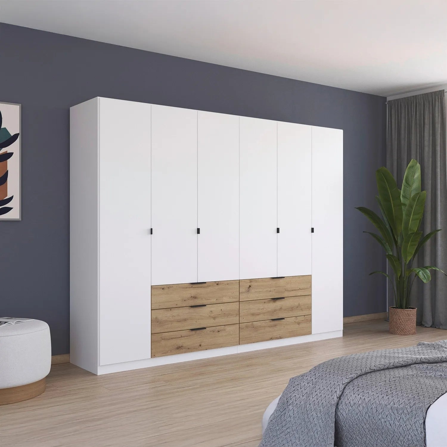 Shop the Rauch Davo White 6 door wardrobe with drawers and mirror. Made in Germany with adjustable storage, free delivery and premium organisation.