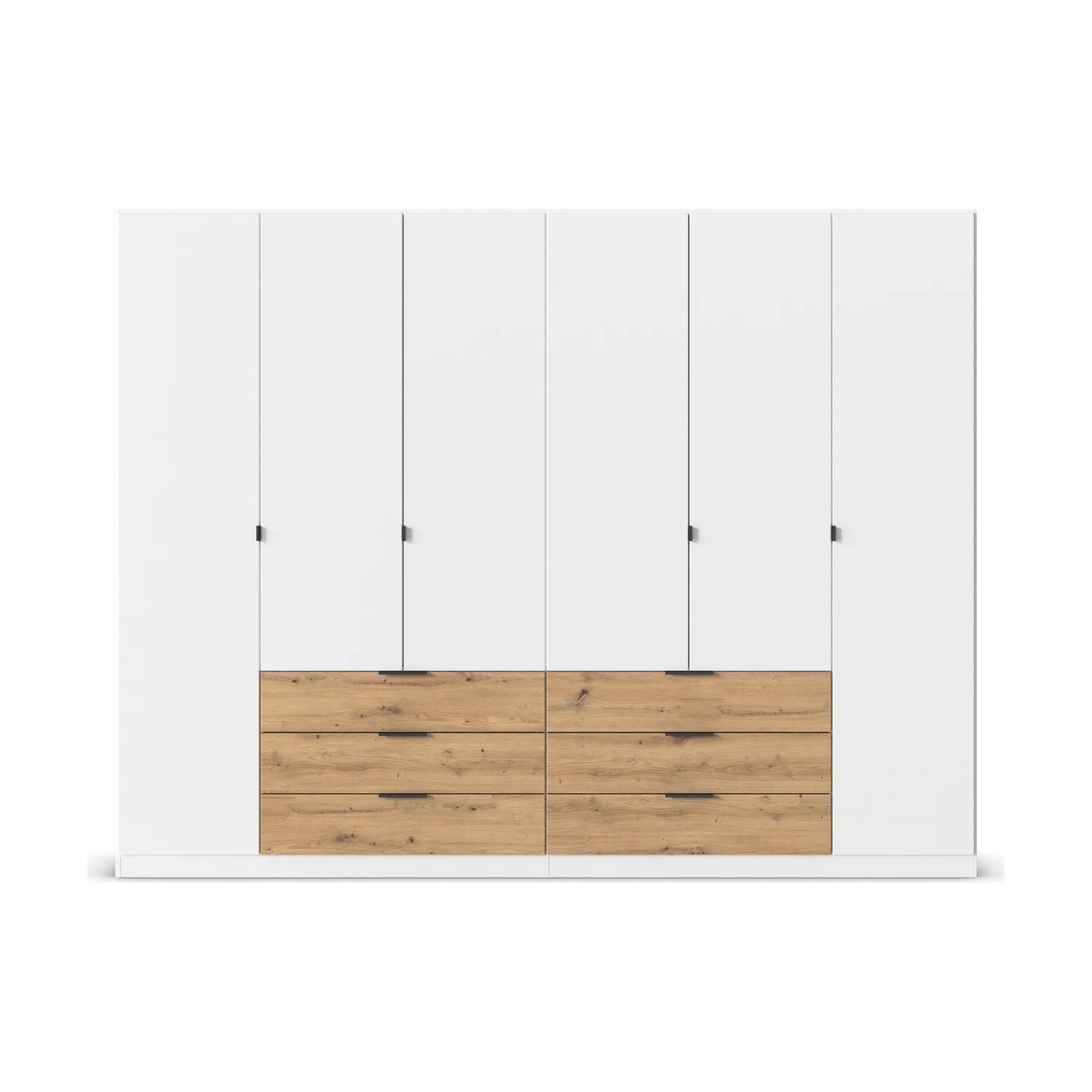 White Large 6 wardrobe with 6 wooden drawers on a white background