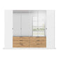 Rauch Davo White 6 Door Wardrobe with Oak Drawers and Mirror – Length 271cm