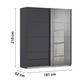 Rauch Orange Elara Metallic Grey 181cm Sliding 2 Door Wardrobe with Drawers & Grey Mirror  and dimensions on a white background