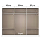 Interior view of Modern Rauch Elara White three door Sliding Wardrobe With Exterior Drawers, Middle Mirror Door and Matching White Handle Bars