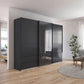 Elon 181cm Graphite & Basalt Glass Sliding 3 Door Wardrobe with Drawers - Styled in a Bedroom