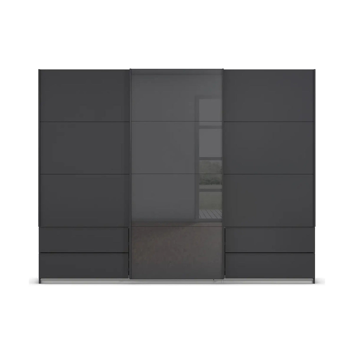 Elon 181cm Graphite & Basalt Glass Sliding 3 Door Wardrobe with Drawers - Front view