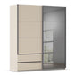 Rauch Orange Elara Champagne 181cm Sliding 2 Door Wardrobe with Drawers under left door & Grey Mirror on the right door and Slate Handles 