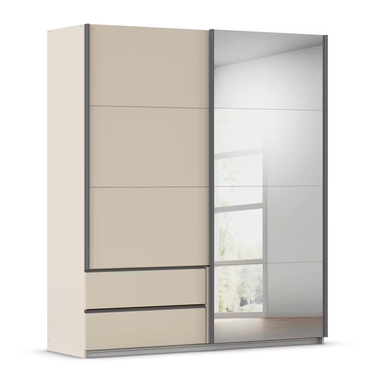 Rauch Elara two Door Champagne Sliding Door Wardrobe with Drawers and Mirror 