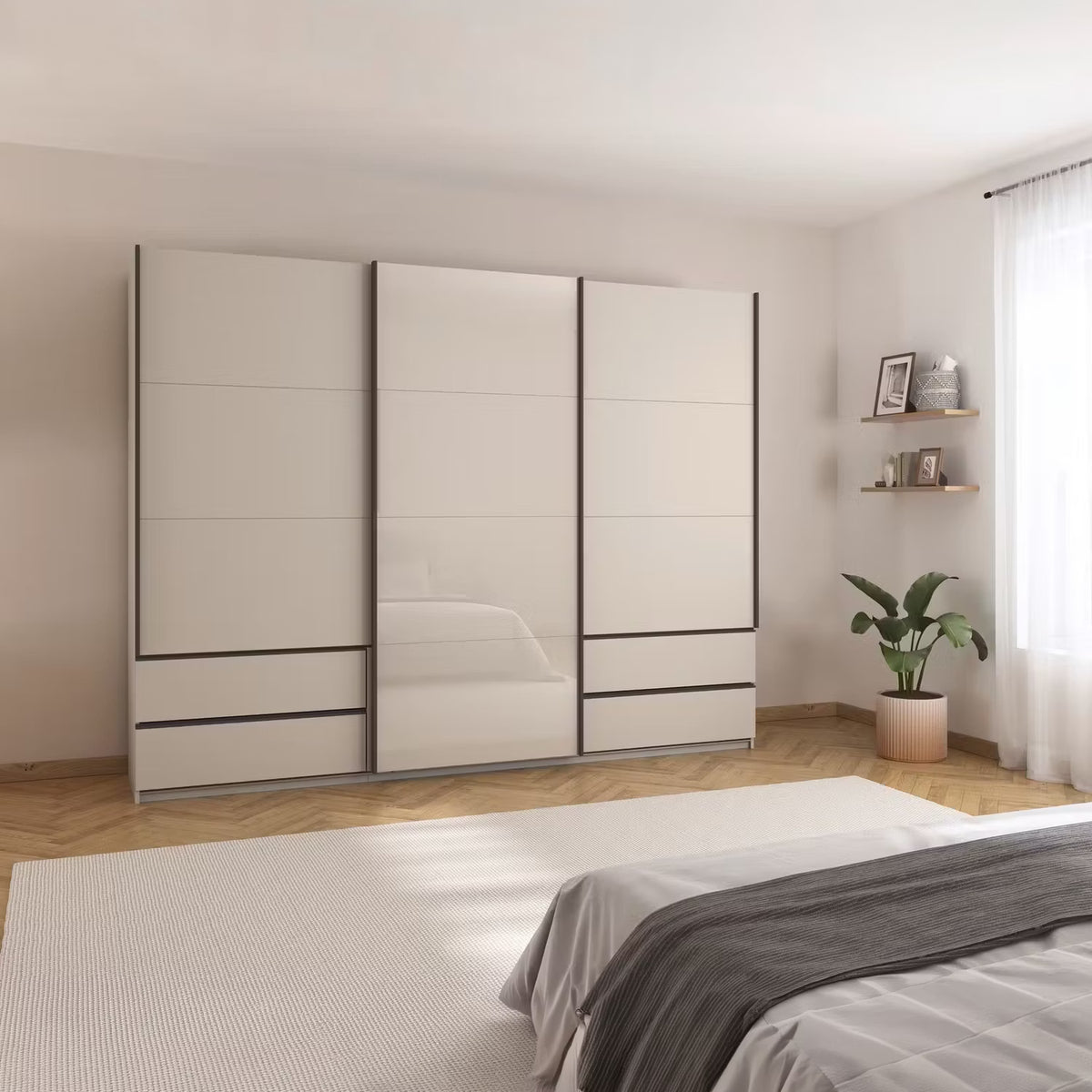 Rauch Elara Sliding Wardrobe with Drawers & Glass Door
