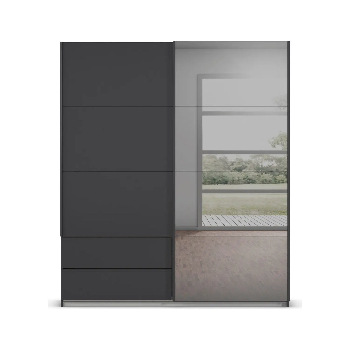 Rauch Orange Elara Metallic Grey  2 Door Sliding Wardrobe with Drawers & Grey Mirror 181cm Wide