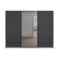 Rauch Orange Elara Metallic Grey three Door Sliding Wardrobe with Drawers under Side Doors & Grey Mirror on the middle door