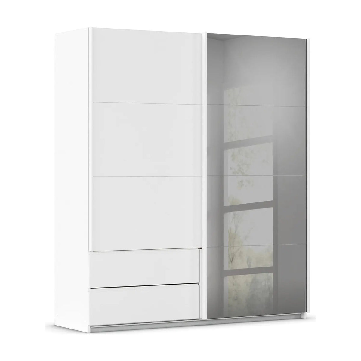 Rauch Orange Elara White 181cm Sliding 2 Door Wardrobe with Drawers & Grey Mirror 