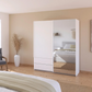Rauch Elara Modern White two door Sliding Wardrobe With Exterior Drawers, Mirror and Matching White Handle Bars