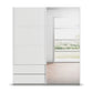 Rauch Elara two Door White Sliding Door Wardrobe with Drawers Under Left Door and Full Mirror on Right Door