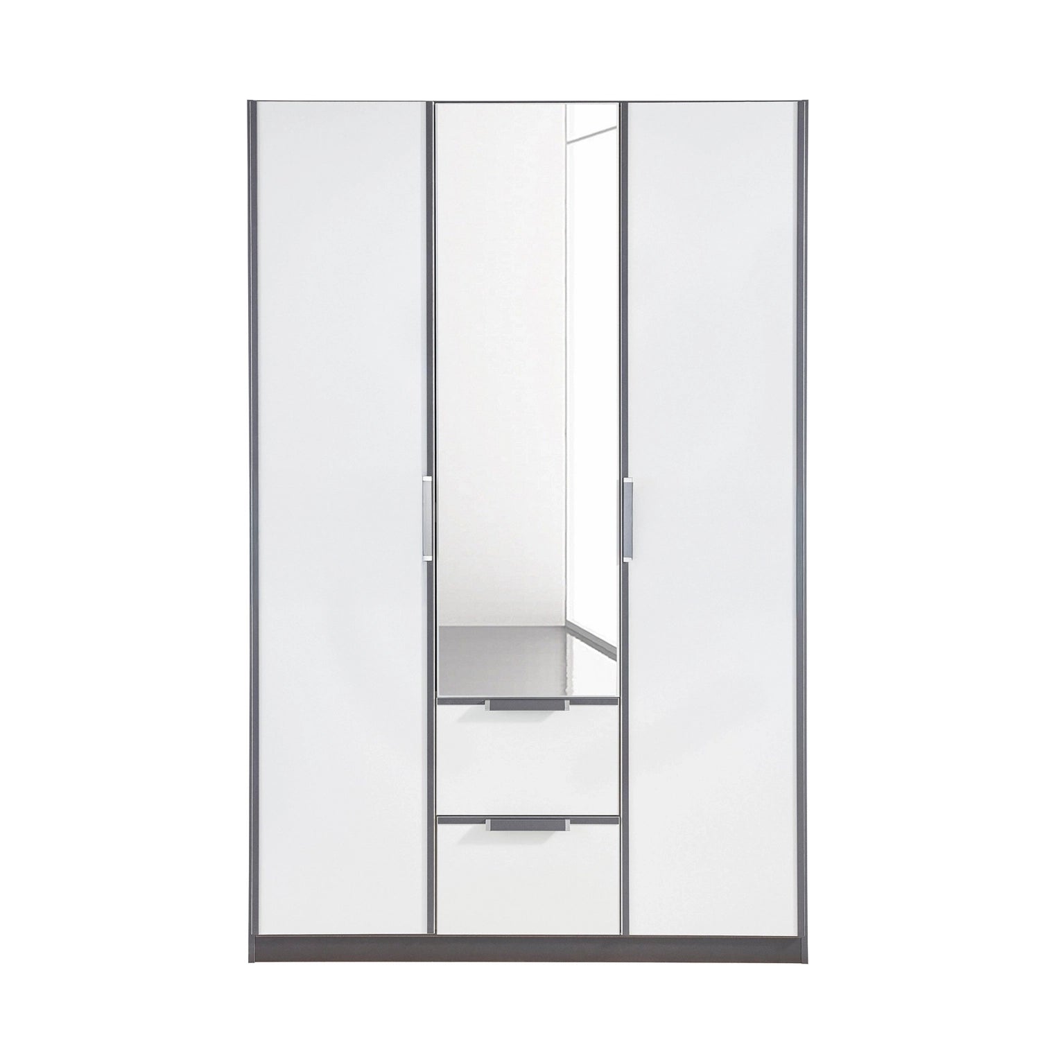 Rauch Essensa Front colour with vertical trims 3 Doors, 1 Mirrored Door & 2 Drawers 136 cm in Metallic Grey